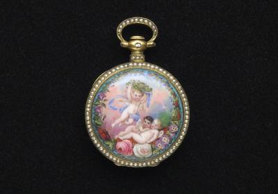 图片[2]-Pair of “Bovet” pocket watches with pearls and painted enamel , 19th century-China Archive